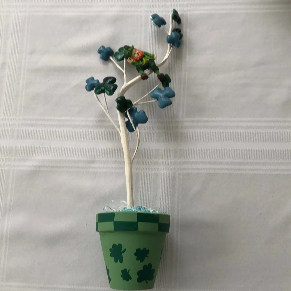 St. Patrick’s Day Decorative Fake Shamrock Plant with Leprechaun